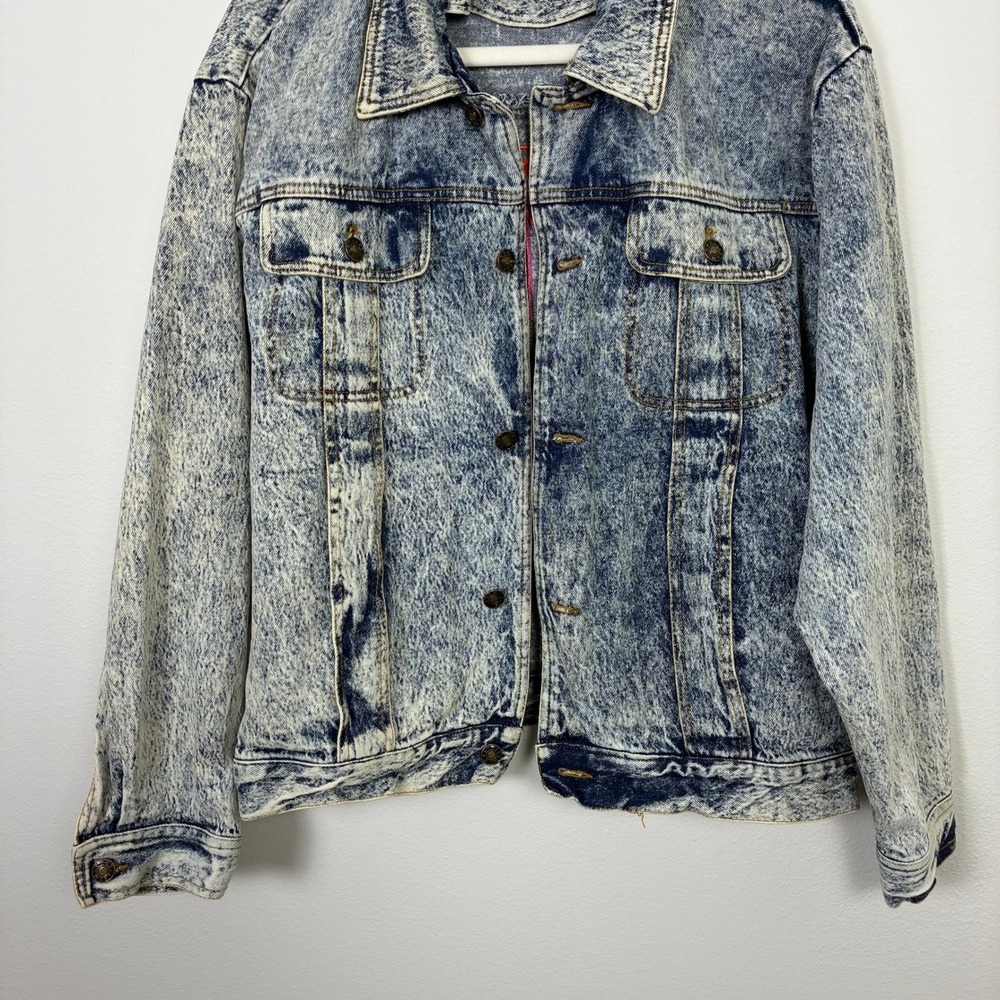 Vintage Mirage Las Vegas Acid Wash Denim Jacket Women's Large Neon Retro 90s - Picture 2 of 8